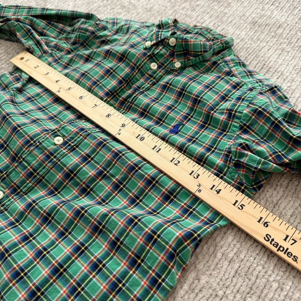 Ralph Lauren Boys Green Plaid Button Down‎ Shirt Size 7 Long Sleeve